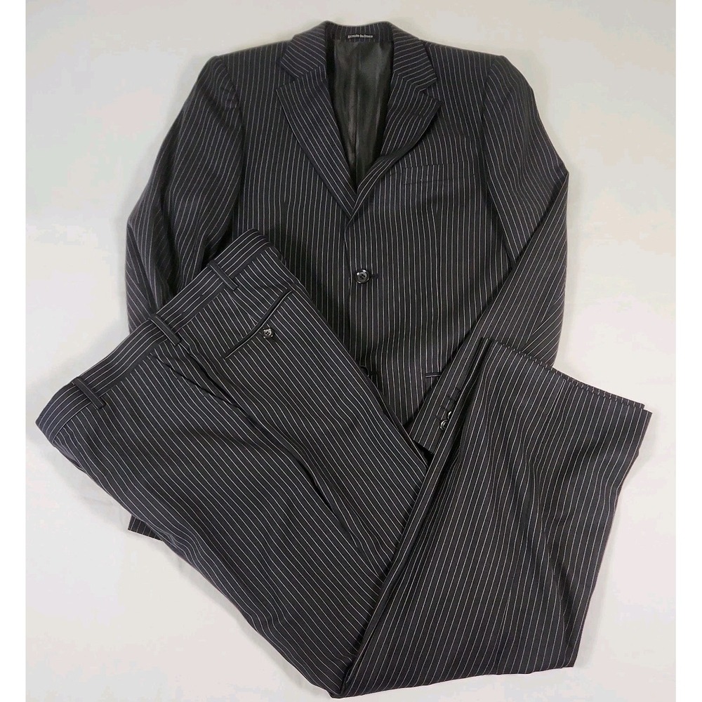 Cigliano Italy Youth Suit Size 20 Dark Gray Pinstriped Chest 38 Waist 30
